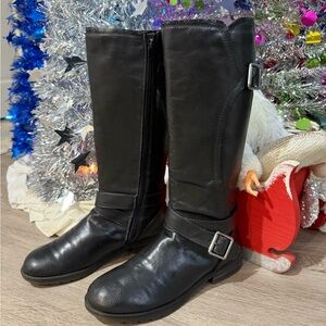 Black Leather Knee-High Boots